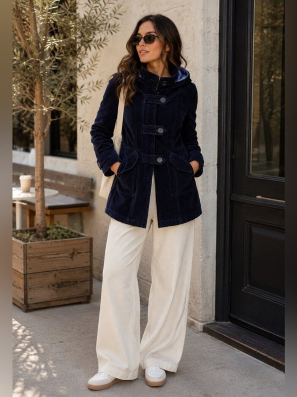 Anthropologie IDRA Navy Corduroy Hooded Pea Coat Jacket Size 10
